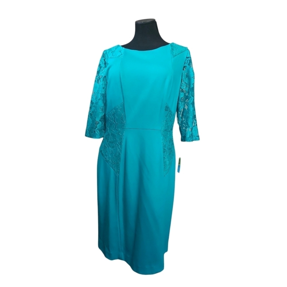 Antonio Melani 12 Elegant Teal Cocktail Lace accent Dress